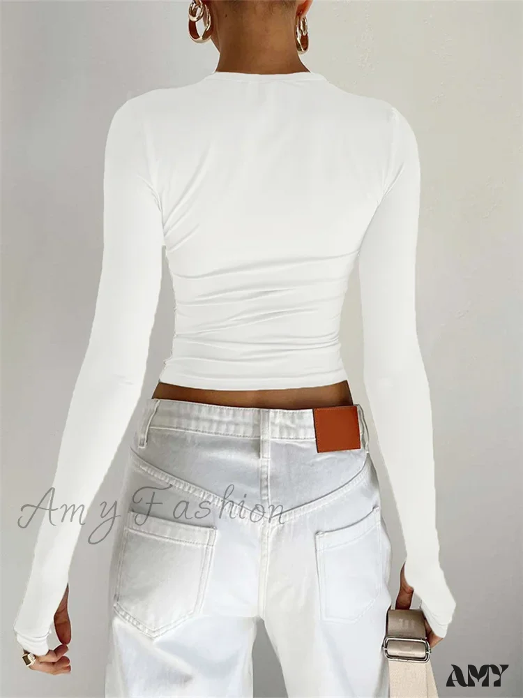 Amy Fashion - Long Sleeve Casual Pullover Thumb Hole Base T-Shirts - Image 5