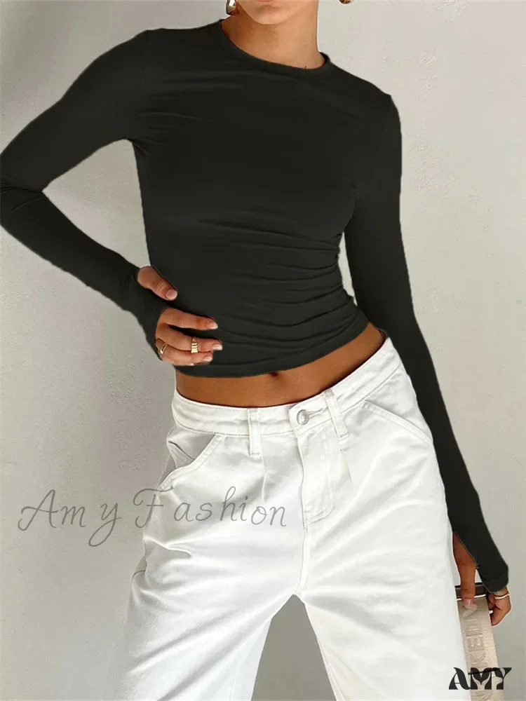 Amy Fashion - Long Sleeve Casual Pullover Thumb Hole Base T-Shirts - Image 6