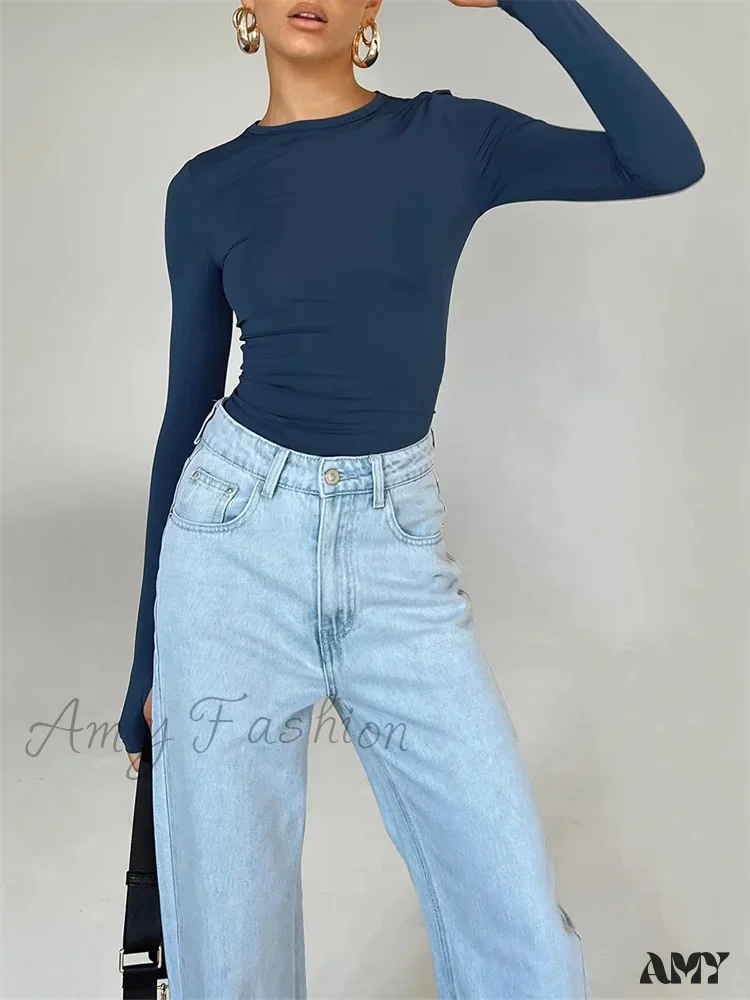 Amy Fashion - Long Sleeve Casual Pullover Thumb Hole Base T-Shirts - Image 7