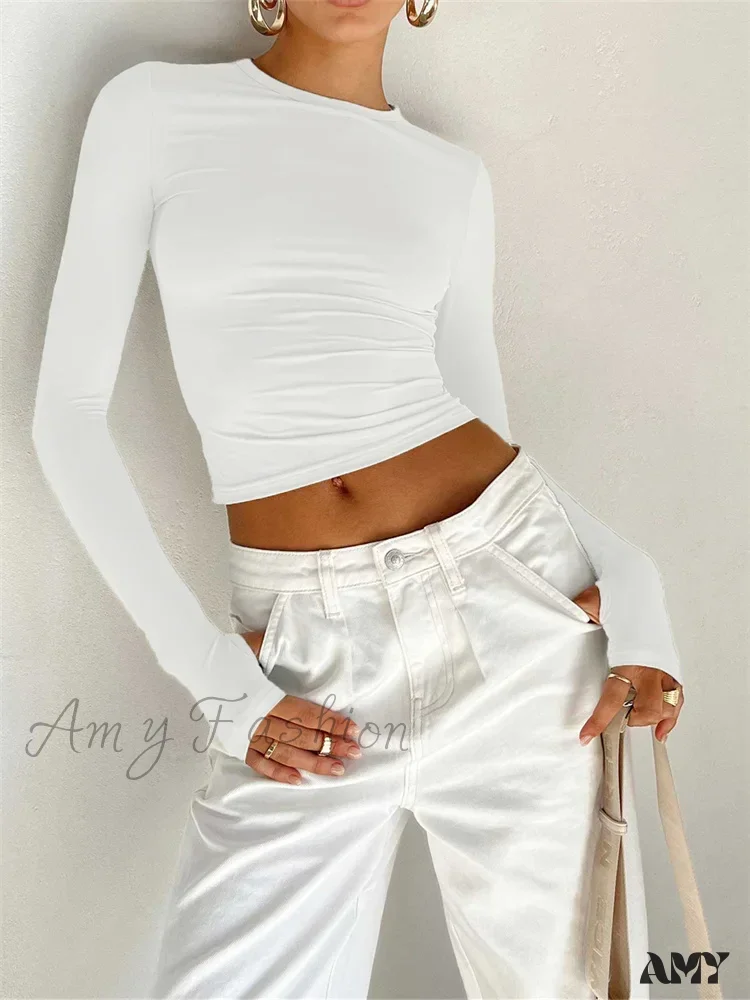 Amy Fashion - Long Sleeve Casual Pullover Thumb Hole Base T-Shirts - Image 8