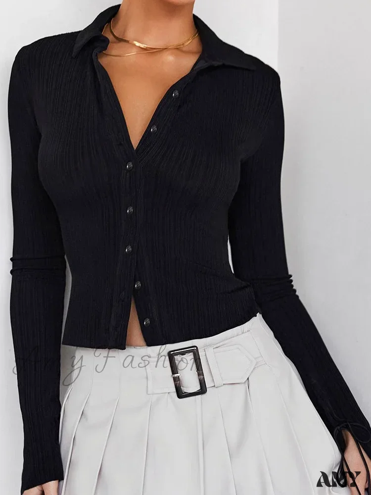 Amy Fashion - Long Sleeve Casual Turn-Down Collar Button-Down T-Shirts - Image 3
