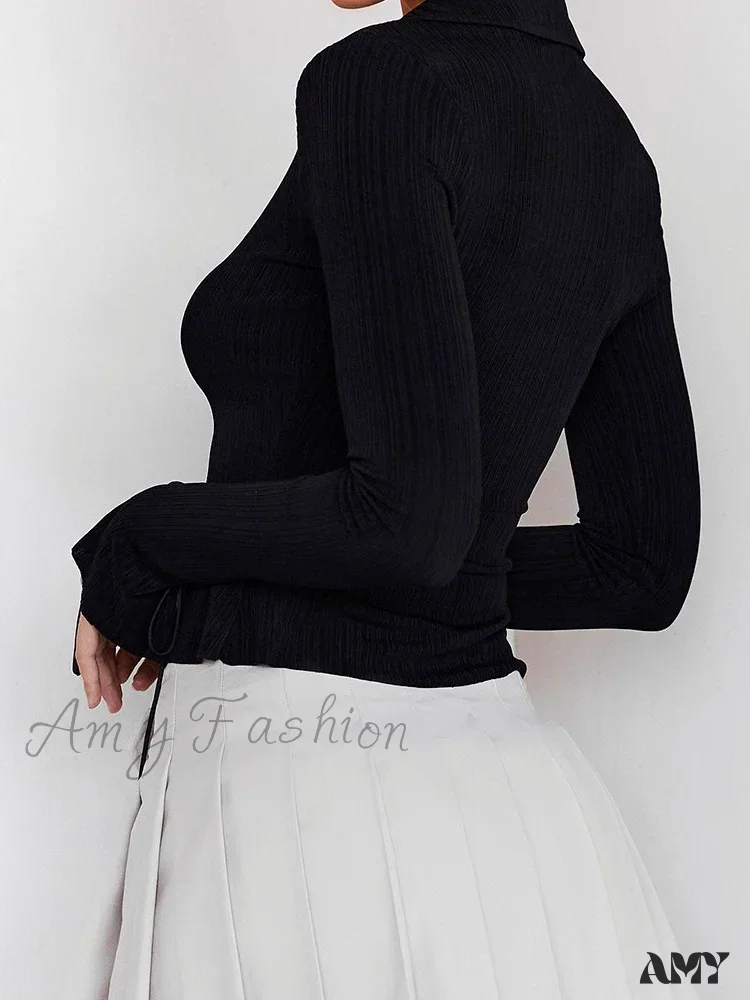 Amy Fashion - Long Sleeve Casual Turn-Down Collar Button-Down T-Shirts - Image 4