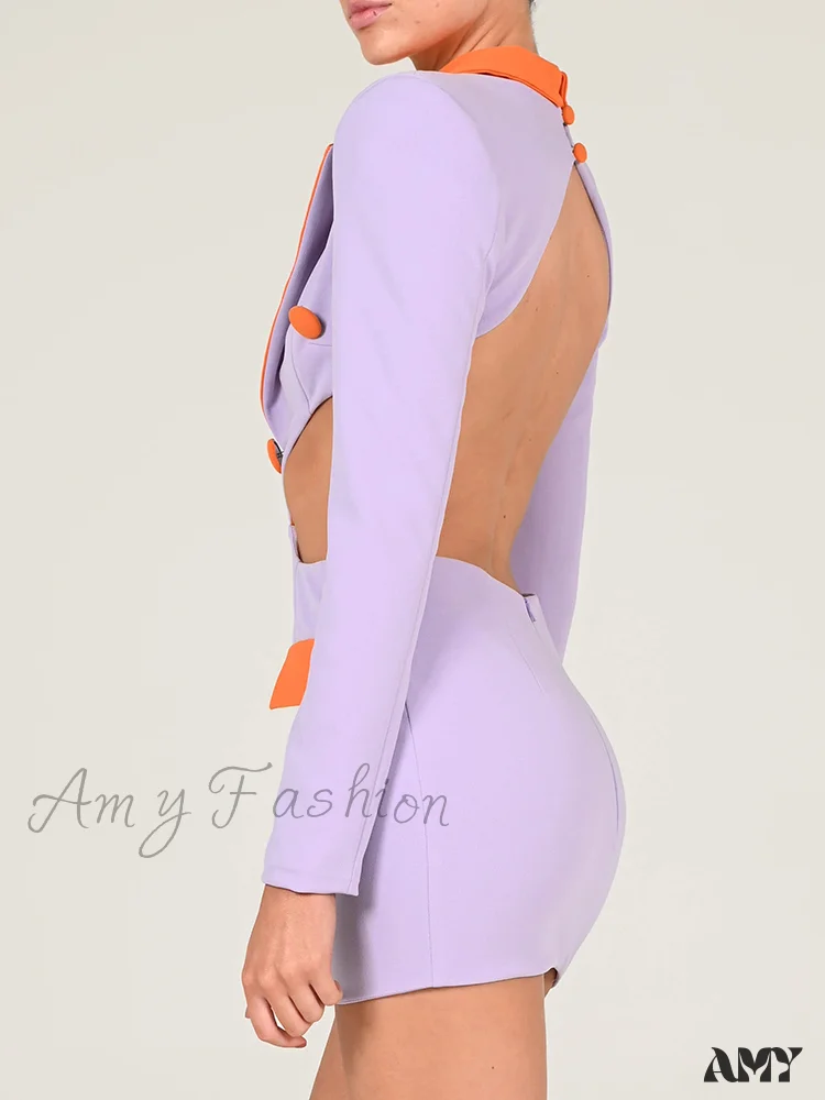 Amy Fashion - Long Sleeve Elegant Office Sexy Patchwork Backless Dress - Image 2