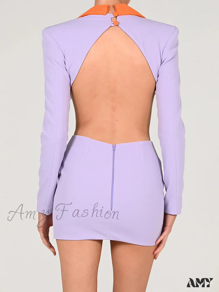 Amy Fashion - Long Sleeve Elegant Office Sexy Patchwork Backless Dress - Image 3