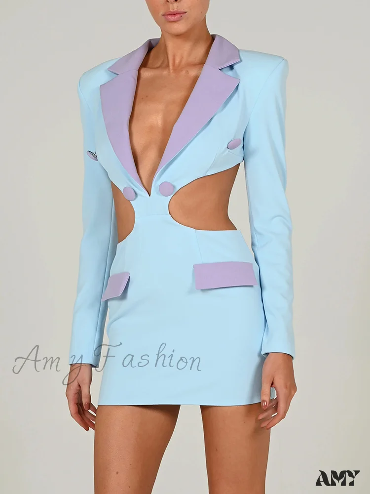 Amy Fashion - Long Sleeve Elegant Office Sexy Patchwork Backless Dress - Image 4