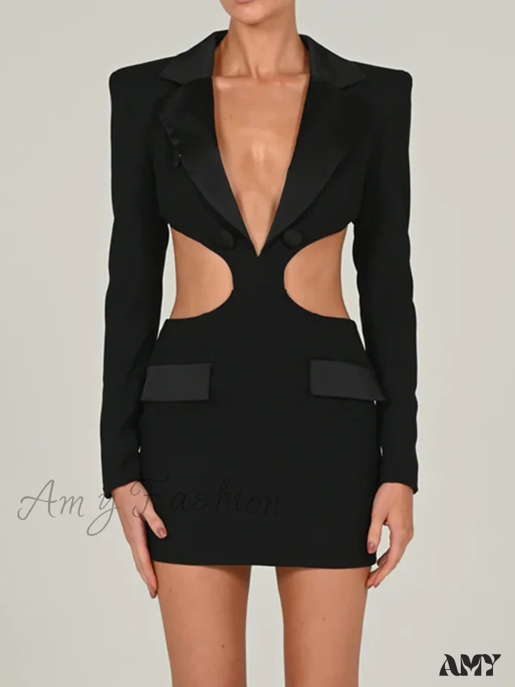 Amy Fashion - Long Sleeve Elegant Office Sexy Patchwork Backless Dress - Image 5