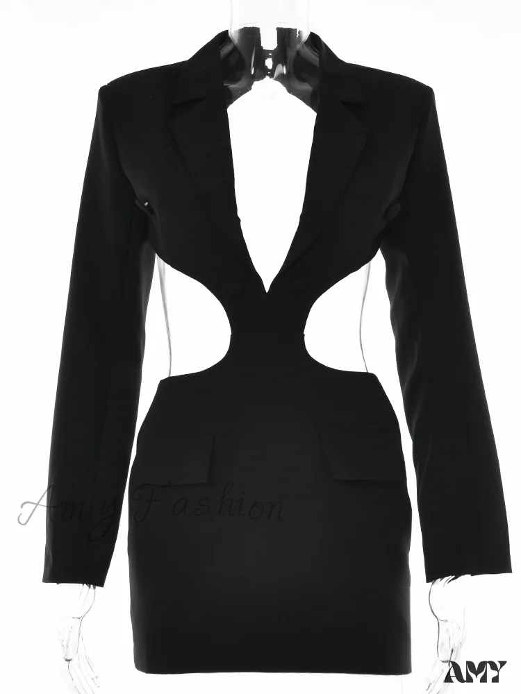 Amy Fashion - Long Sleeve Elegant Office Sexy Patchwork Backless Dress - Image 6