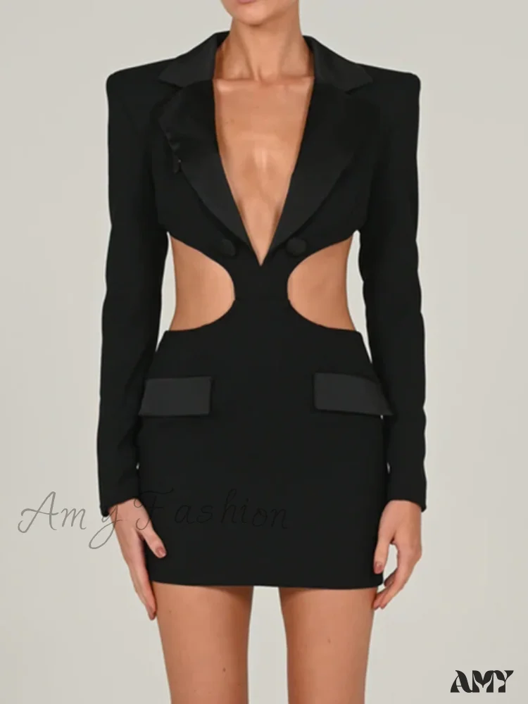 Amy Fashion - Long Sleeve Elegant Office Sexy Patchwork Backless Dress - Image 7