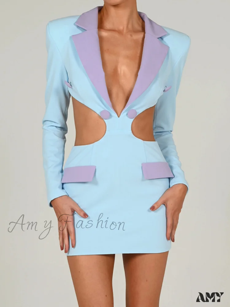Amy Fashion - Long Sleeve Elegant Office Sexy Patchwork Backless Dress - Image 8