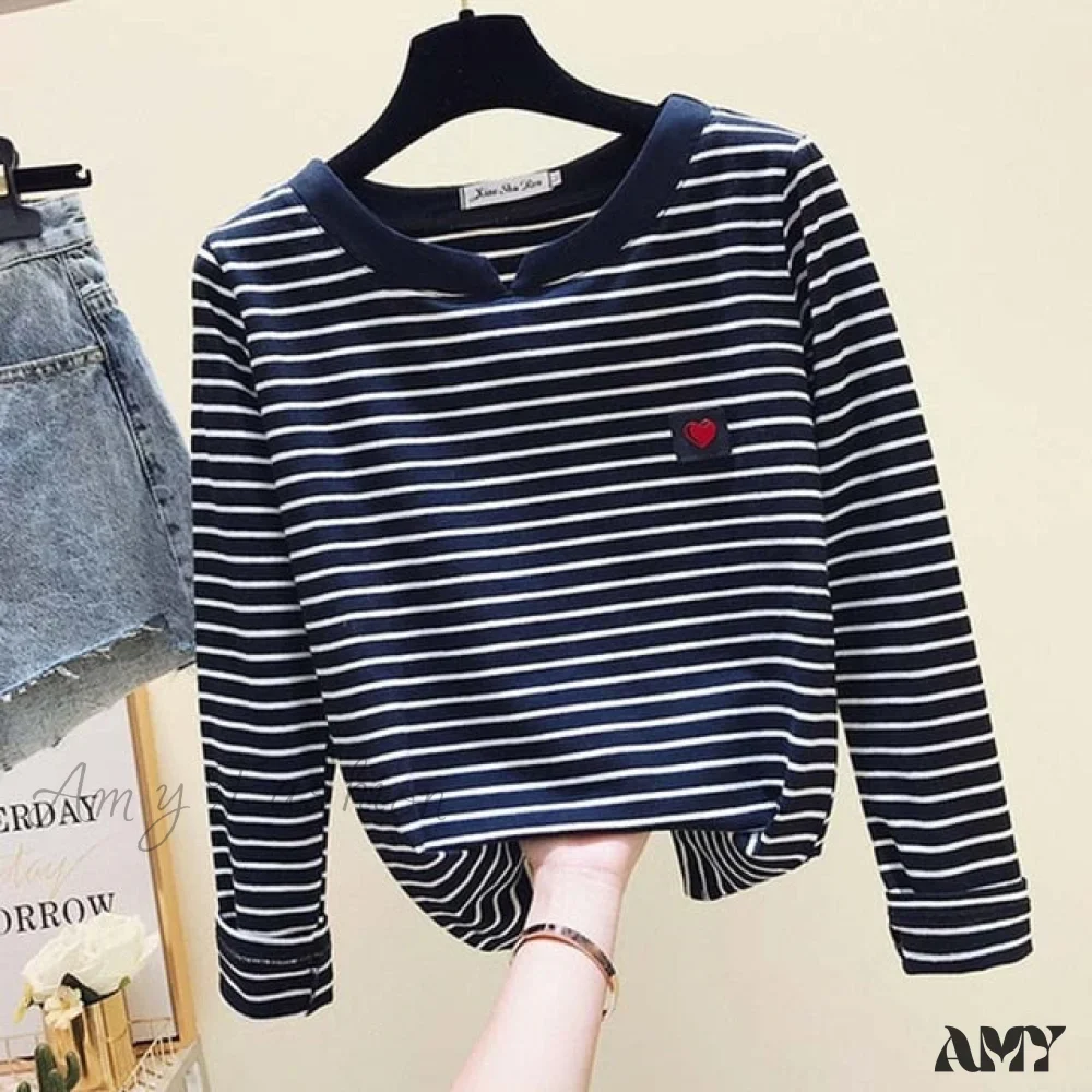 Amy Fashion - Long Sleeve Korean Style Slim Basic Cotton T-shirt - Image 2
