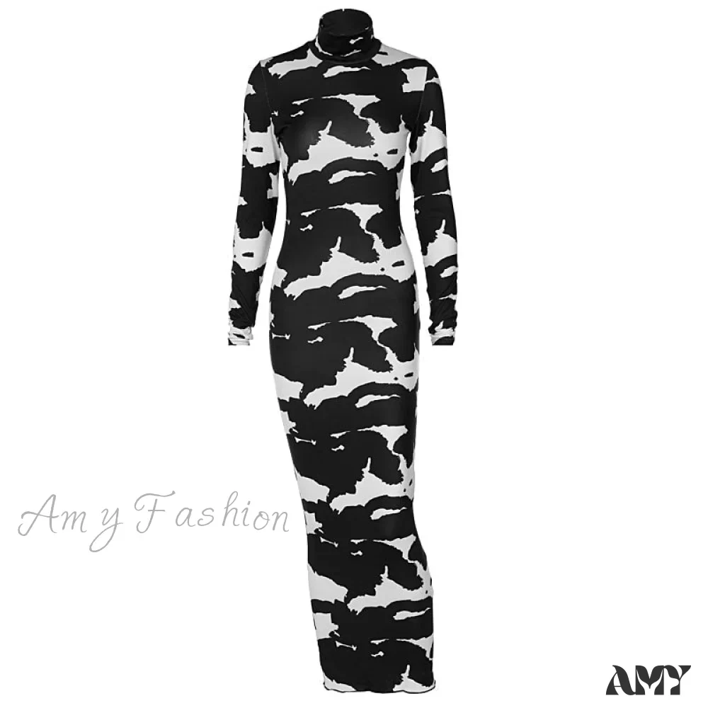 Amy Fashion - Long Sleeve Printed Bodycon Pencil Long Dress - Image 4