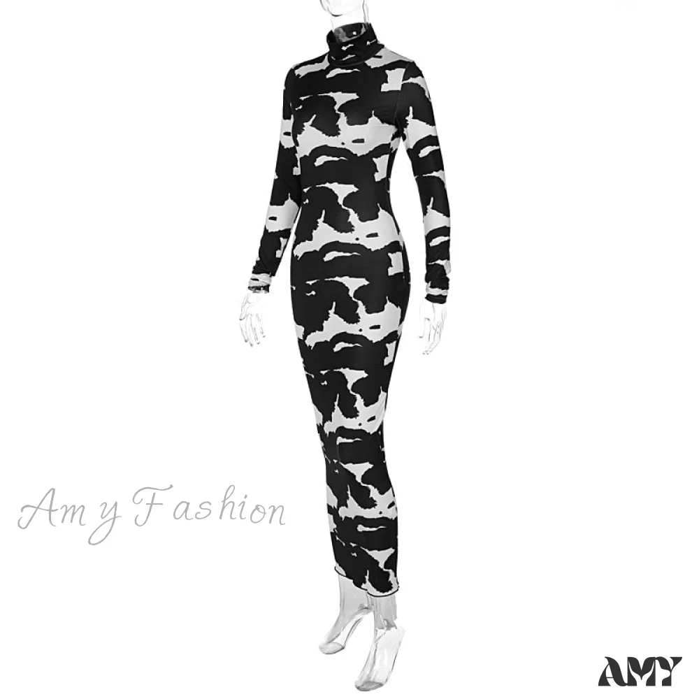 Amy Fashion - Long Sleeve Printed Bodycon Pencil Long Dress - Image 5