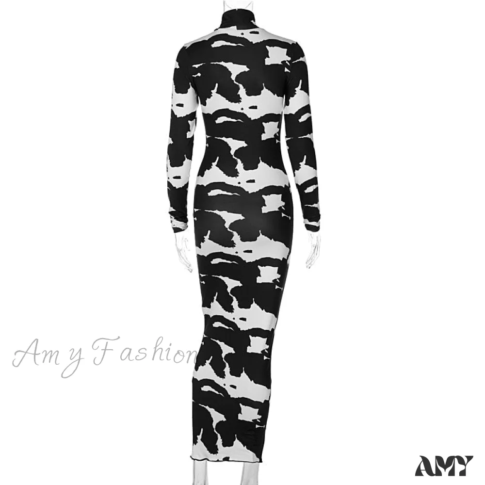 Amy Fashion - Long Sleeve Printed Bodycon Pencil Long Dress - Image 6