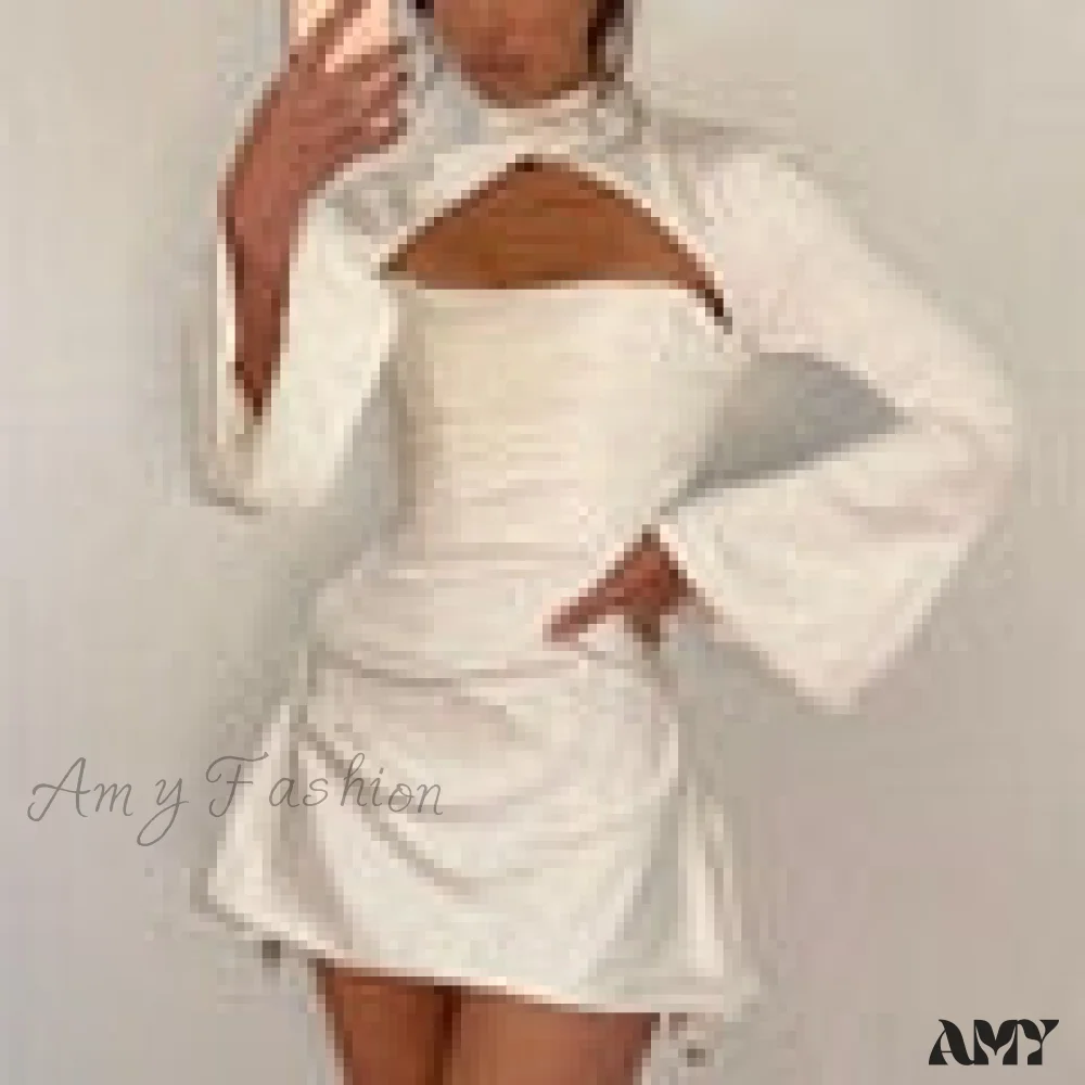 Amy Fashion - Long Sleeve Satin  Night Party Draped Mini  Dress - Image 3