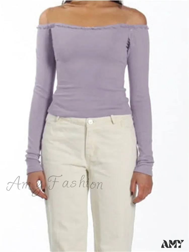 Amy Fashion - Long Sleeve Slash Neck Bow Patchwork T-Shirts - Image 9