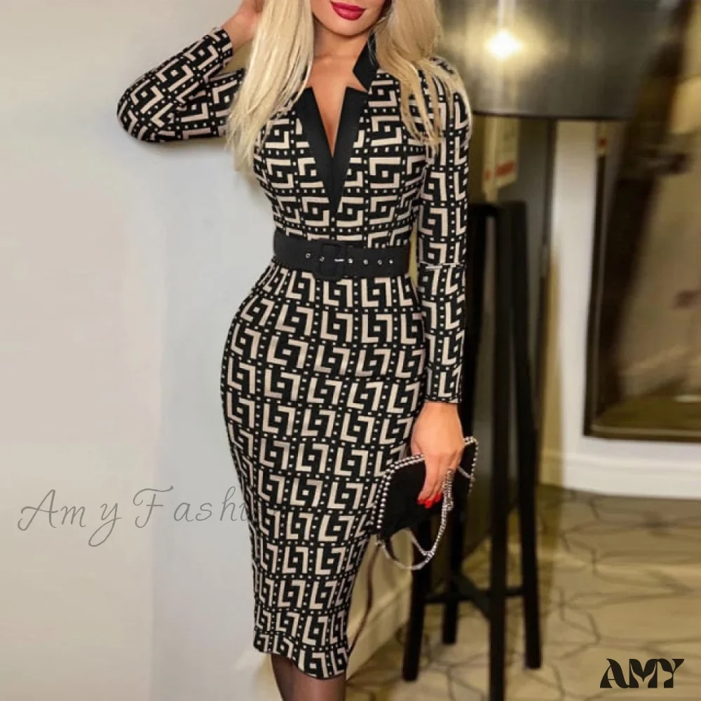 Amy Fashion - Long Sleeve Slim Fitness Elegant A Line Pencil Dresses - Image 2