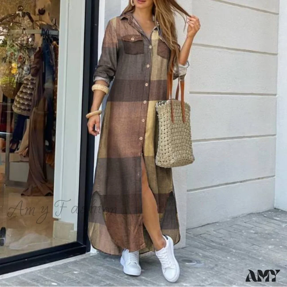 Amy Fashion - Long Sleeves Shirt Casual Plaid Vestidos Dress - Image 4
