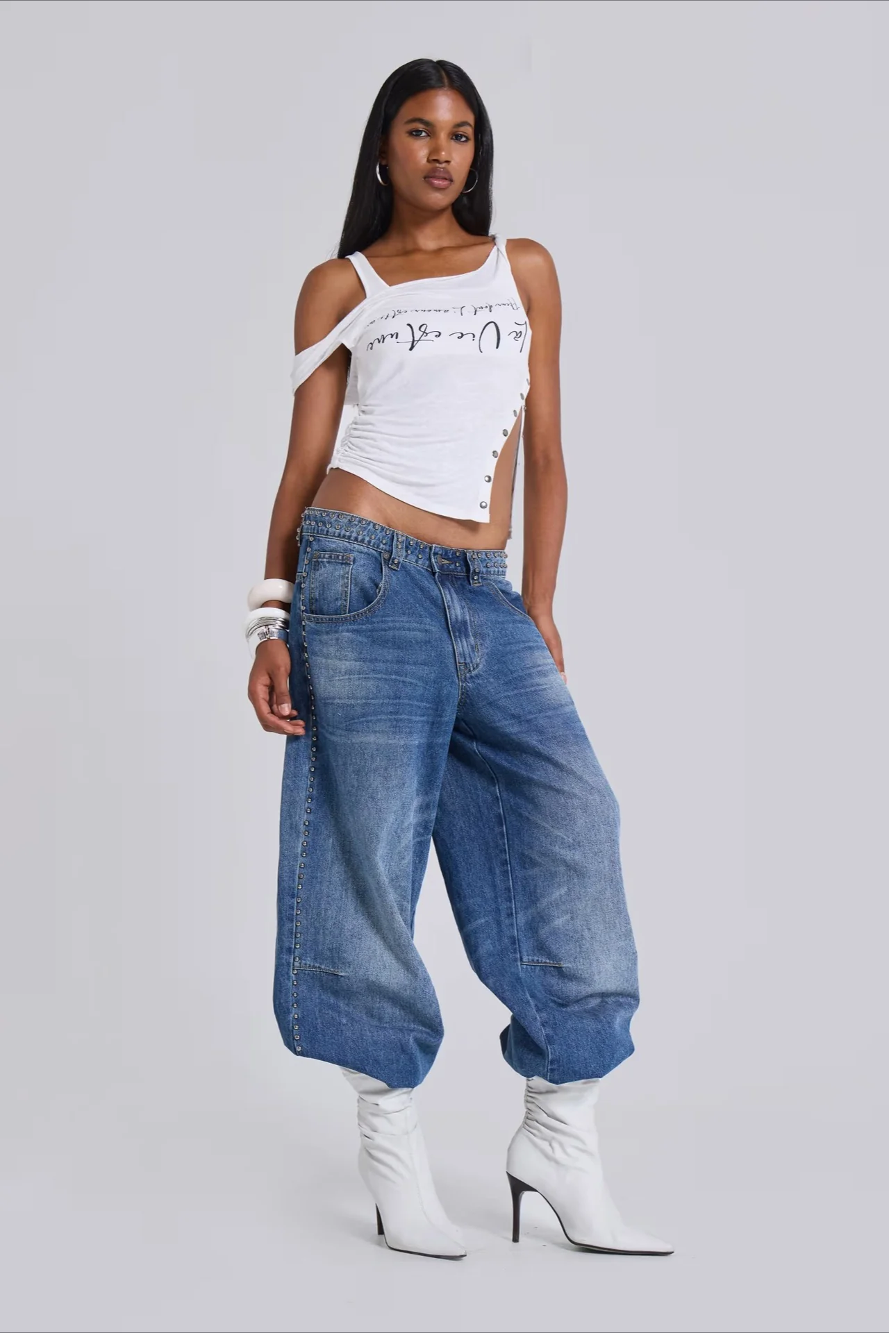 Loose Fit Beaded Decorative Unique Jeans