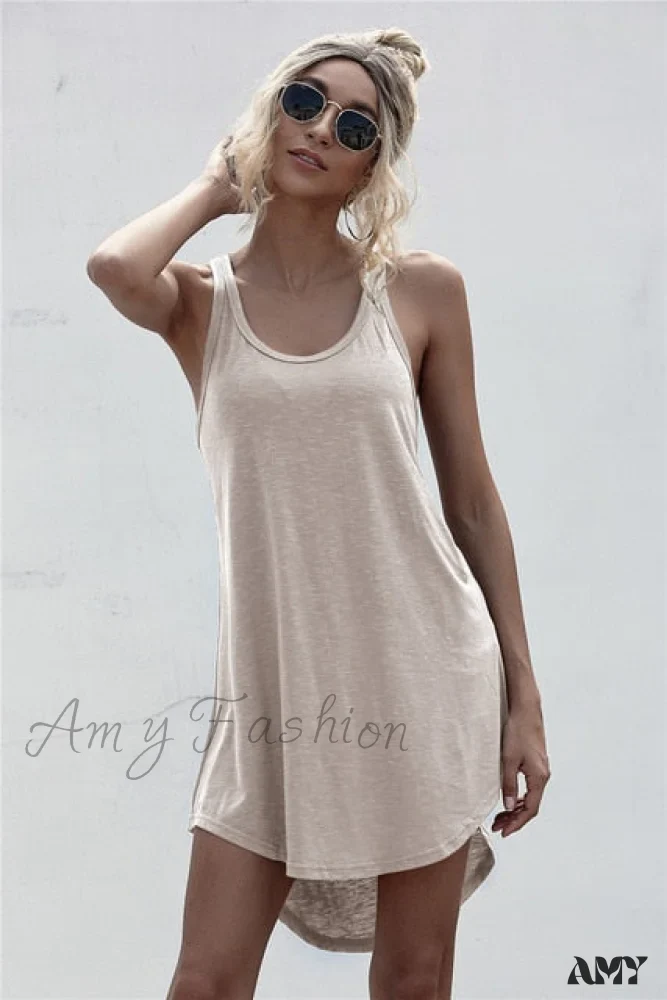 Amy Fashion - Loose Off Shoulder Asymmetrical Cotton Mini Dress - Image 11