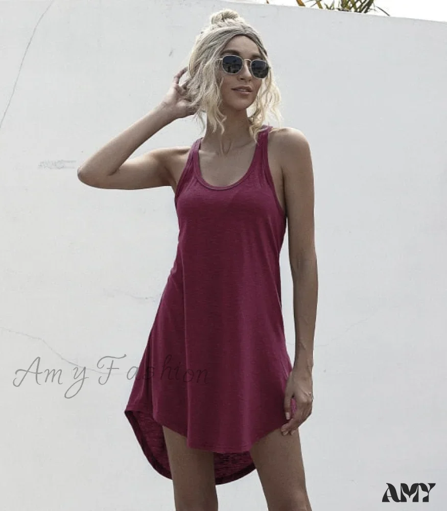 Amy Fashion - Loose Off Shoulder Asymmetrical Cotton Mini Dress - Image 12