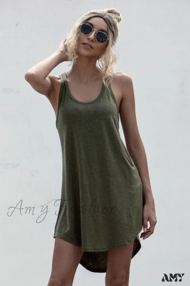 Amy Fashion - Loose Off Shoulder Asymmetrical Cotton Mini Dress - Image 3