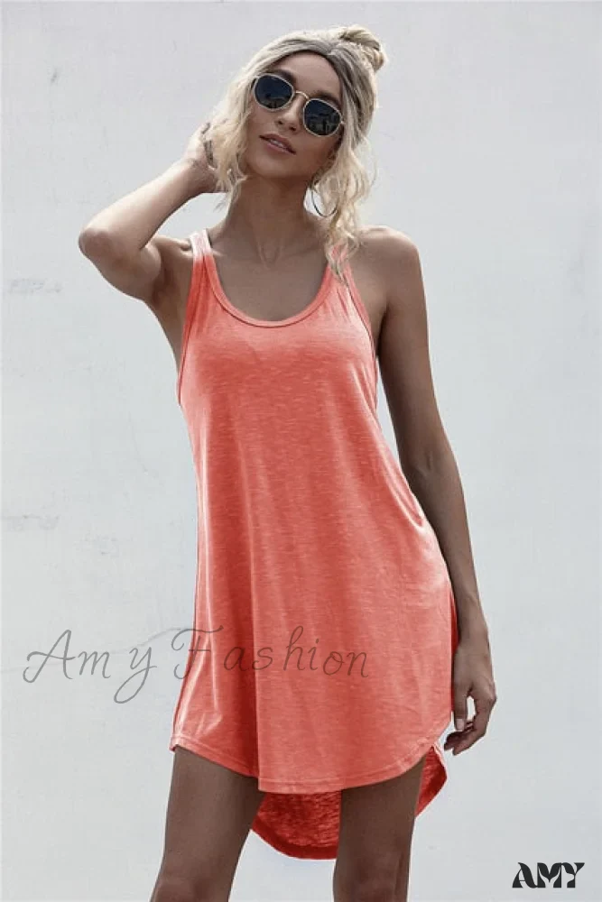 Amy Fashion - Loose Off Shoulder Asymmetrical Cotton Mini Dress - Image 4