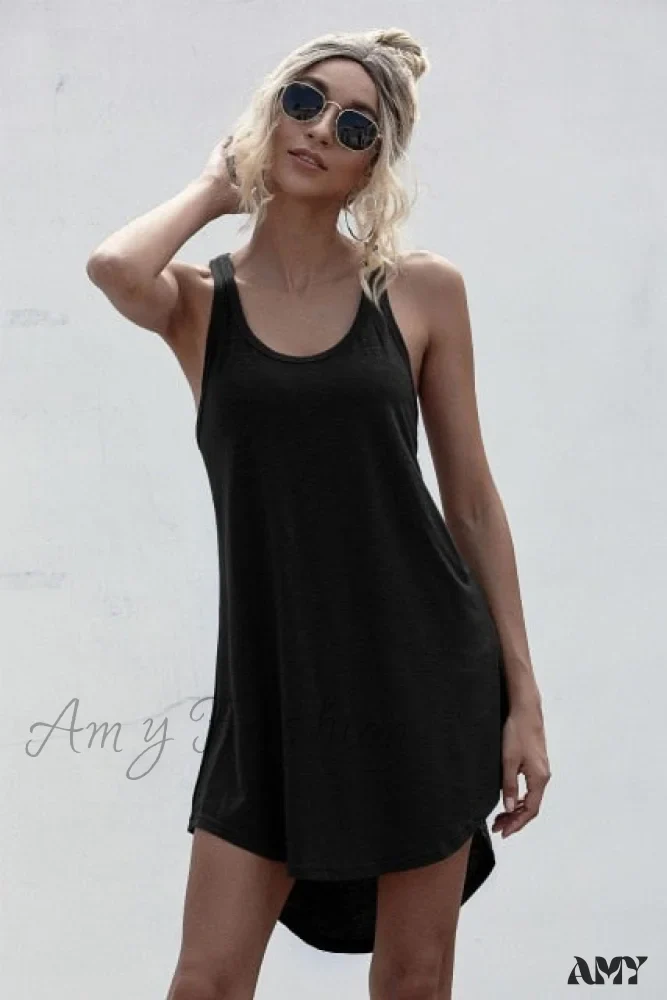 Amy Fashion - Loose Off Shoulder Asymmetrical Cotton Mini Dress - Image 8
