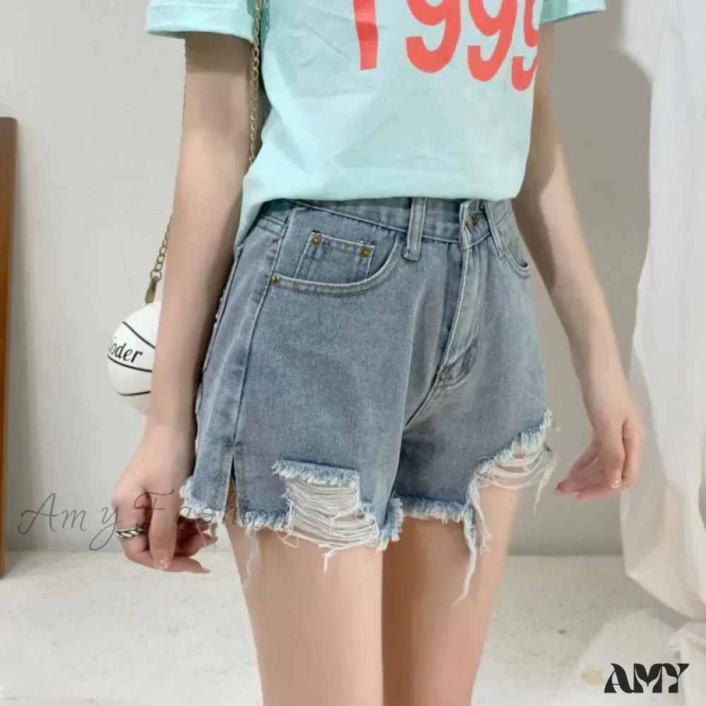 Amy Fashion - Loose Slimming Oversized Wide Leg Mesh Red A-line Hot Black Denim Shorts Summer Jean - Image 4