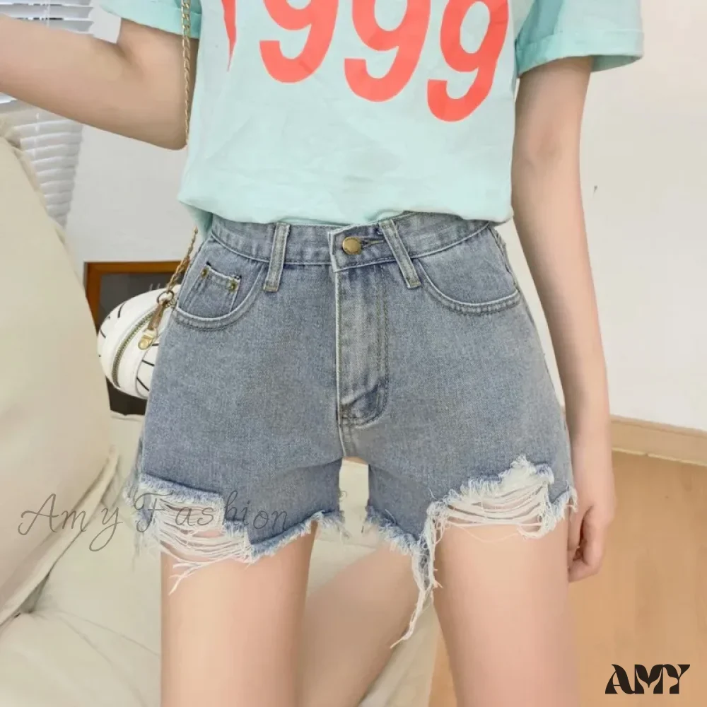 Amy Fashion - Loose Slimming Oversized Wide Leg Mesh Red A-line Hot Black Denim Shorts Summer Jean - Image 5