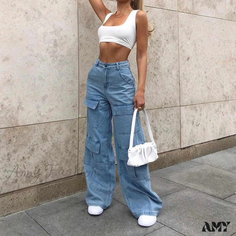 Amy Fashion - Loose Waist Casual Stylish Multi Pockets Trousers - Image 5