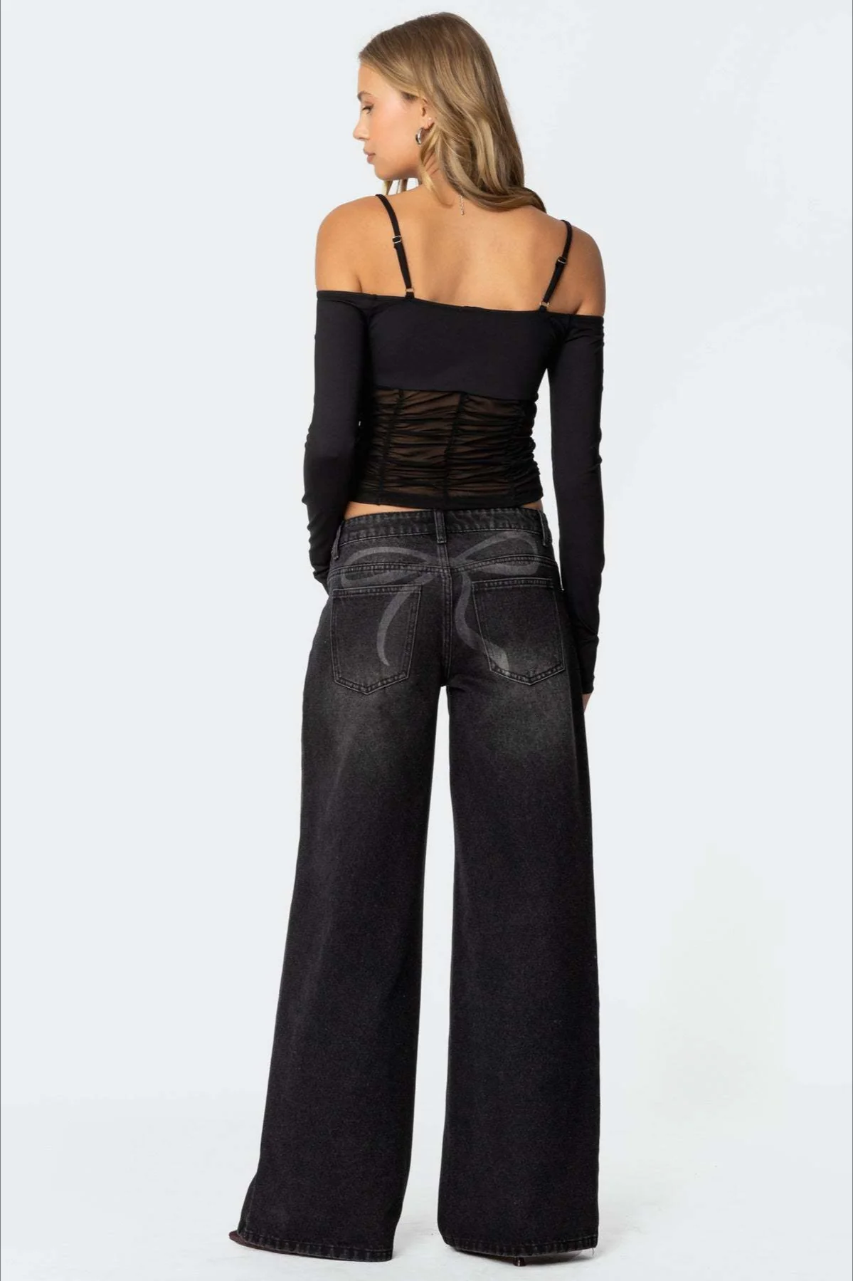 Loose Wide Leg Fashion Printed Denim Jeans - Image 2