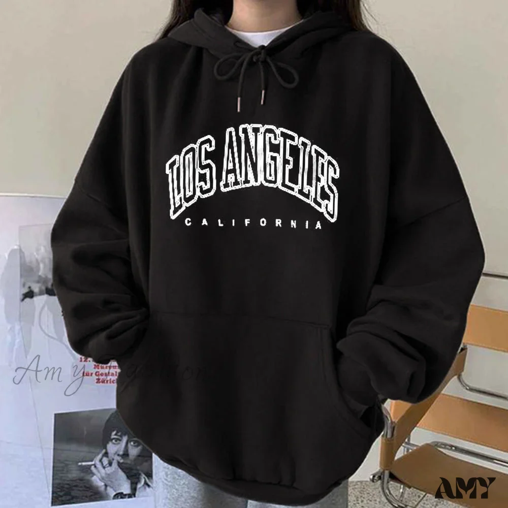 Amy Fashion - Los Angeles California Print Hoody Pullover - Image 3
