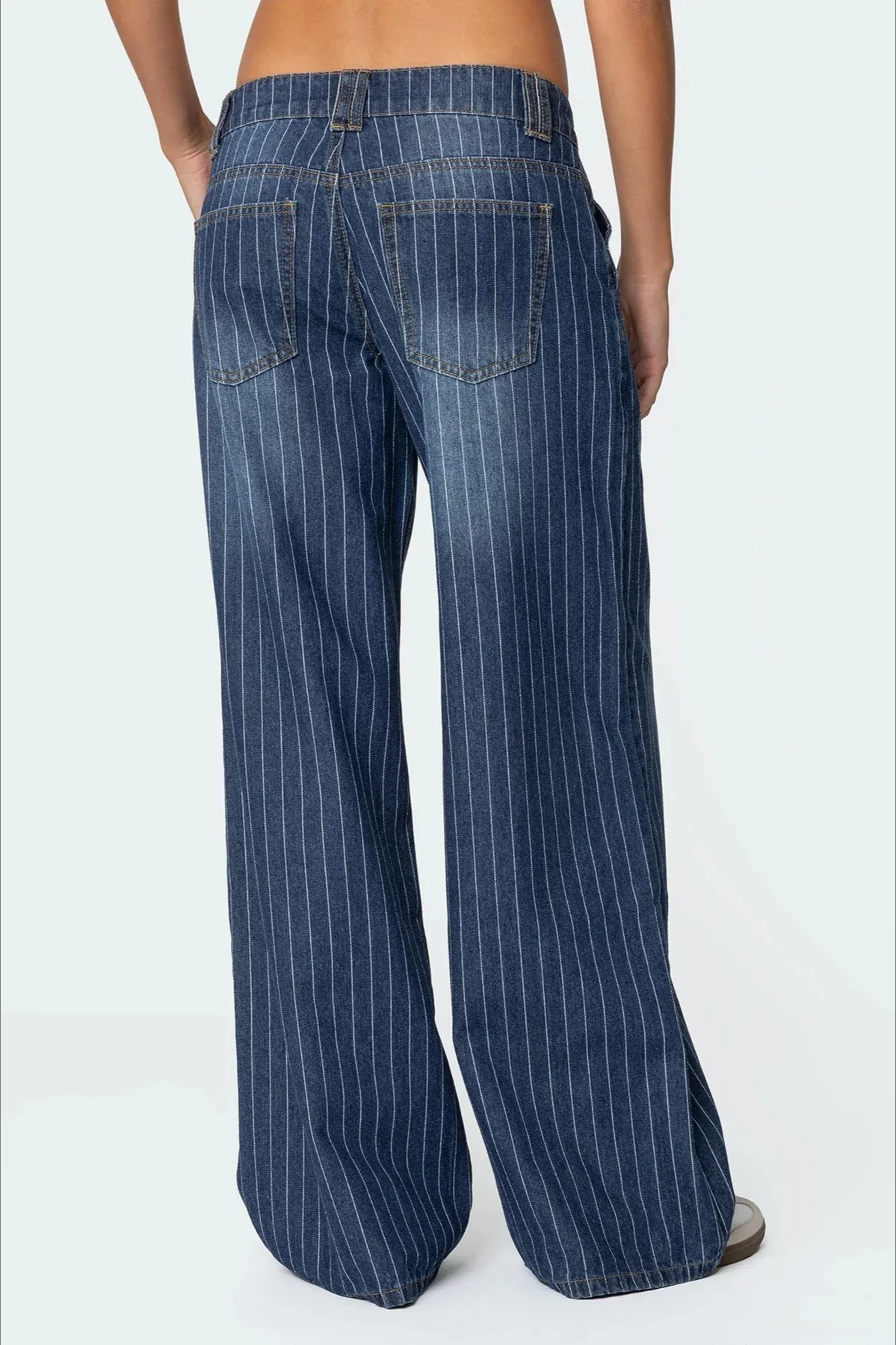 Low-Rise Striped Vintage Wide-Leg Denim Jeans - Image 2