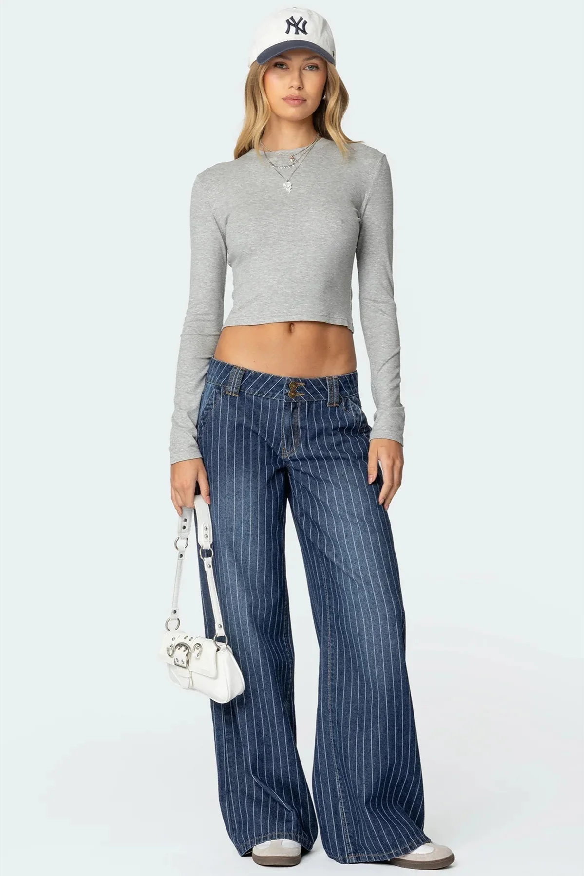 Low-Rise Striped Vintage Wide-Leg Denim Jeans - Image 3