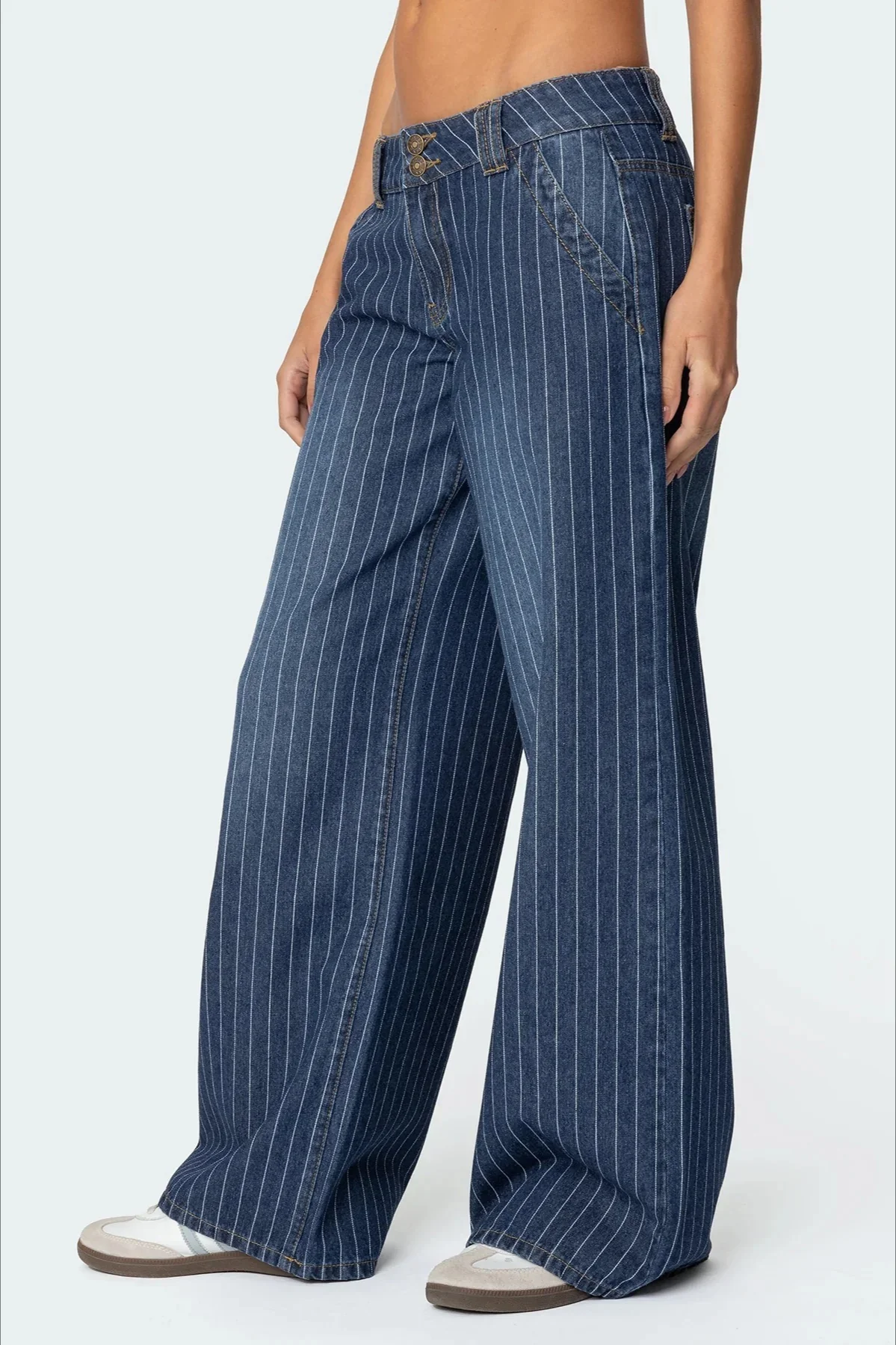 Low-Rise Striped Vintage Wide-Leg Denim Jeans - Image 5