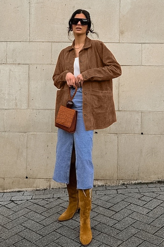 Maillard Brown Suede Loose Collared Jacket - Image 3
