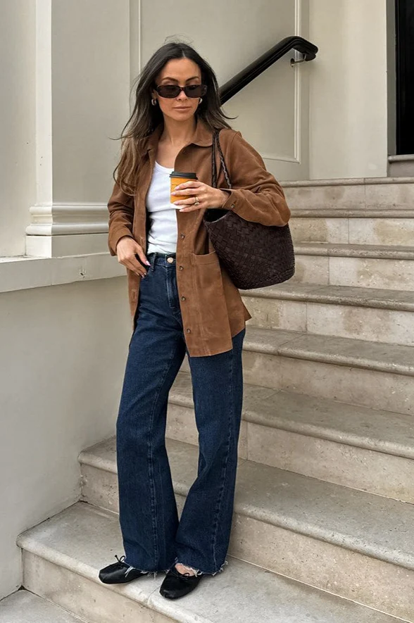 Maillard Brown Suede Loose Collared Jacket - Image 4