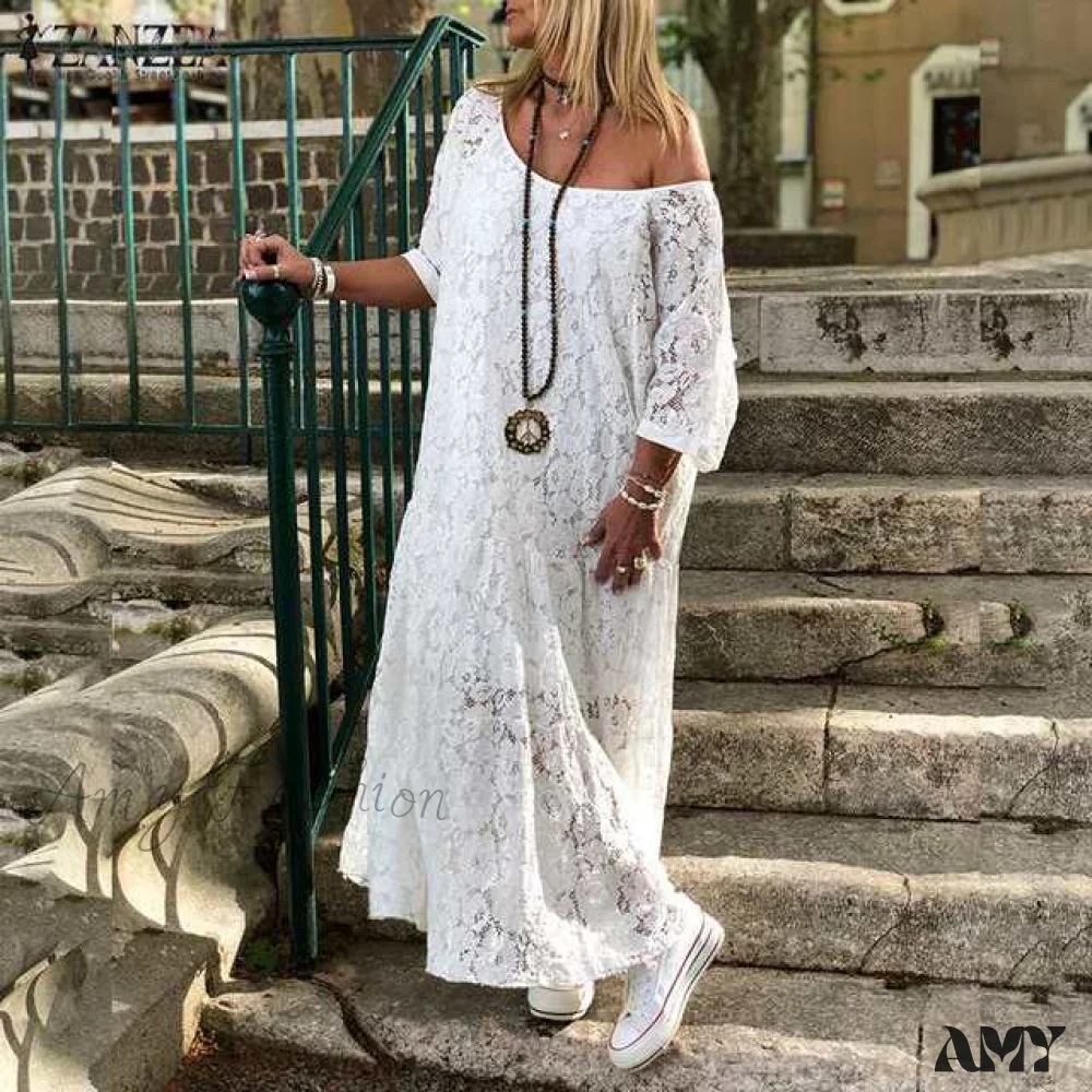 Amy Fashion - Maxi Long Summer O Neck Dress - Image 3