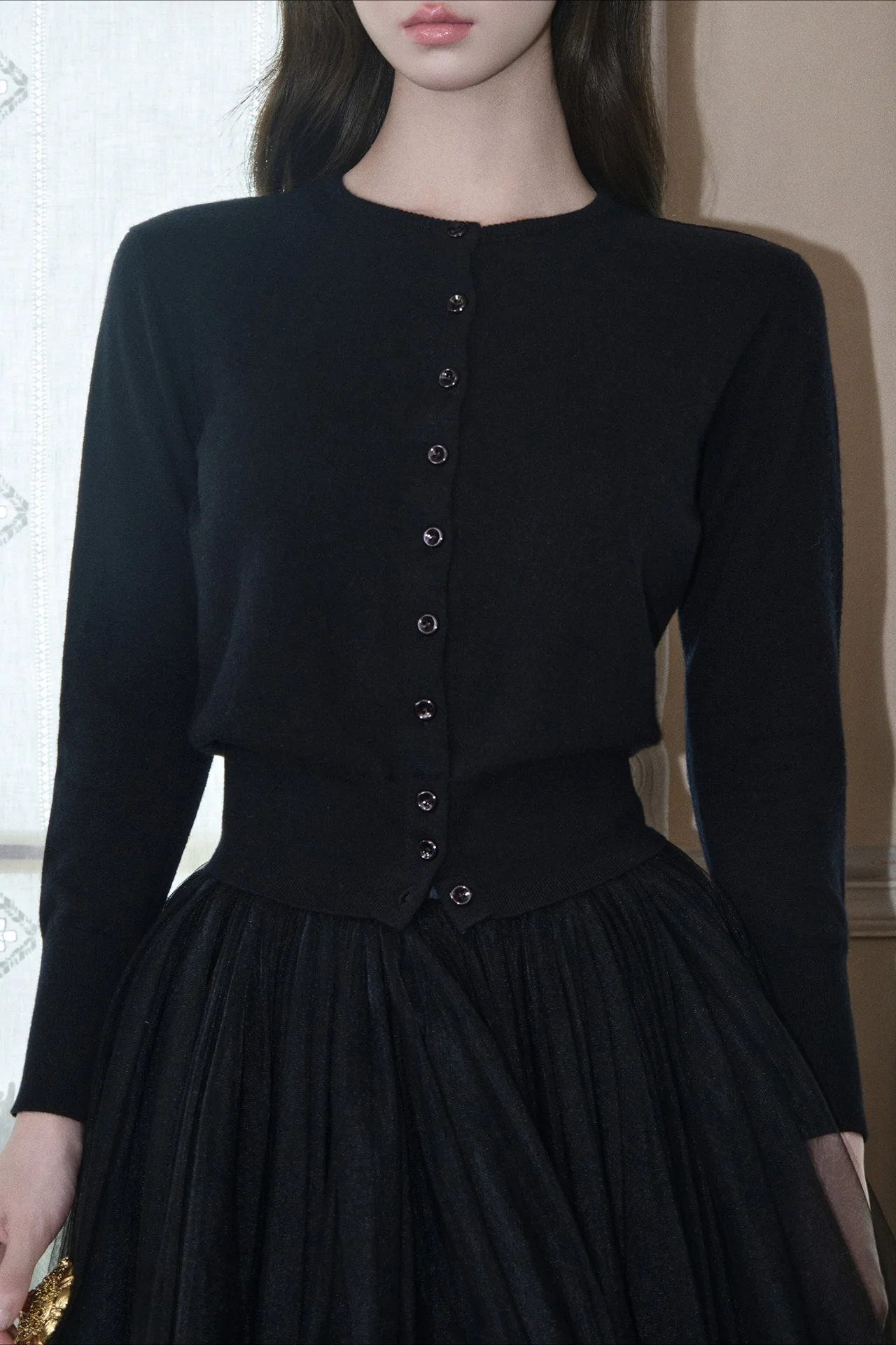 Merino Wool Slim Warm Crew Neck Long Sleeve Cardigan - Image 3