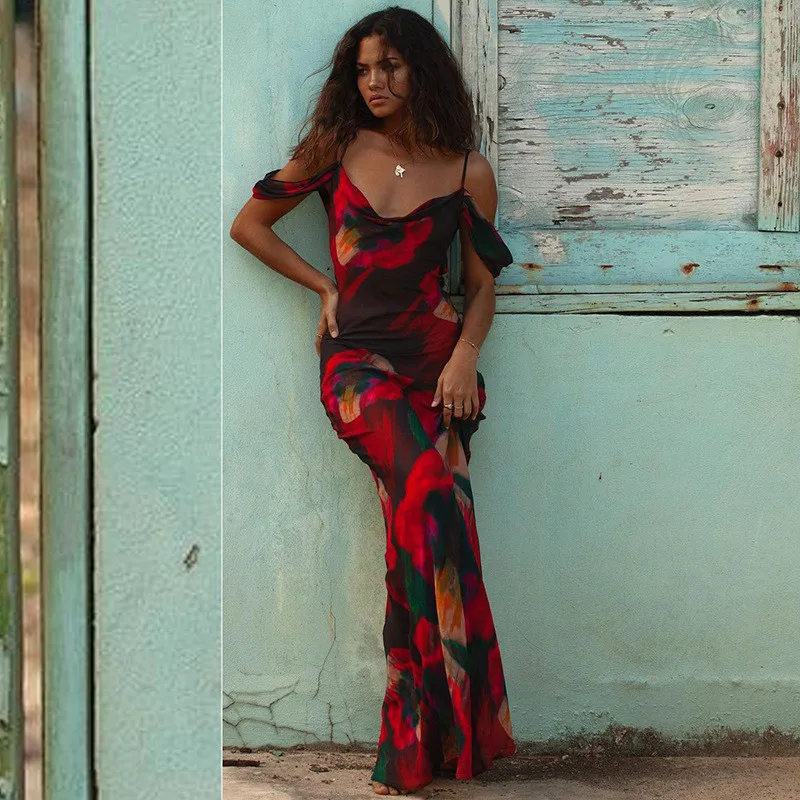 Mesh A-line Maxi Floral Dress - Image 5