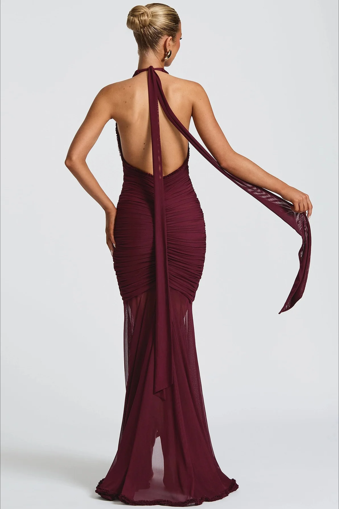 Mesh Paneled V-Neck Halter Backless Sexy Party Dress - Image 3