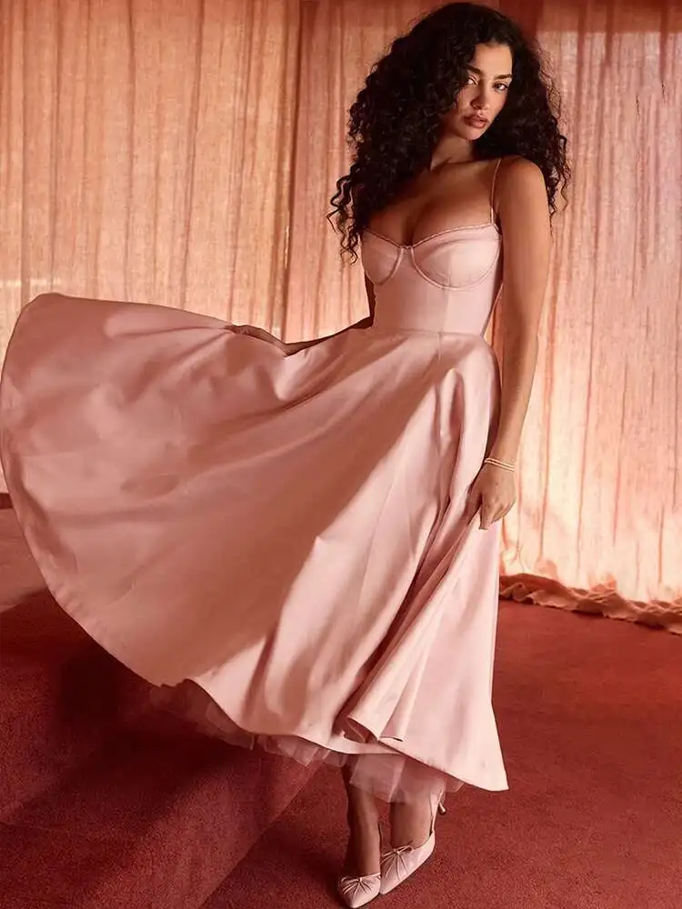 Mesh Strap A-Line Backless Midi Dress - Image 3