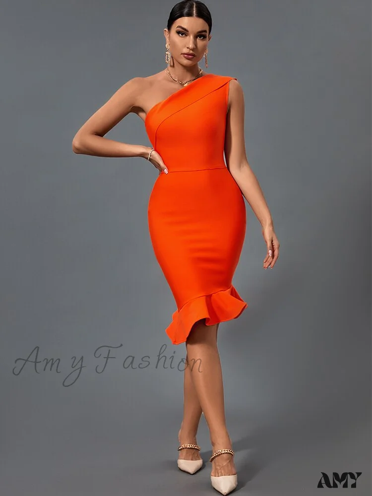 Amy Fashion - Midi Bandage Dress Women Orange Bodycon Dress - Image 4