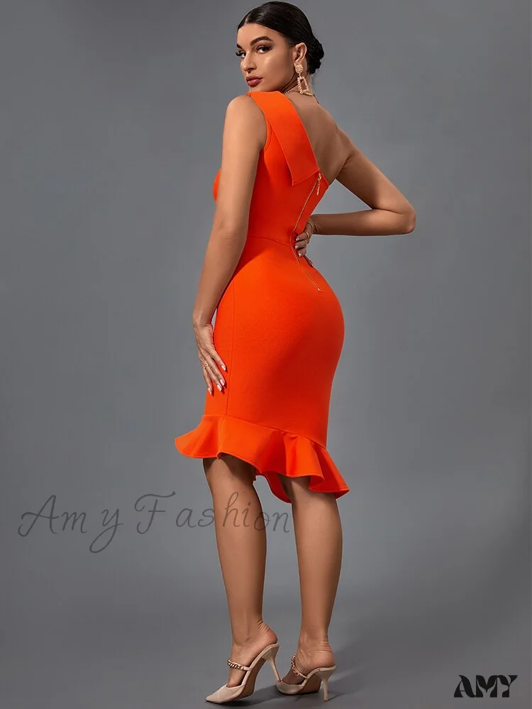 Amy Fashion - Midi Bandage Dress Women Orange Bodycon Dress - Image 6