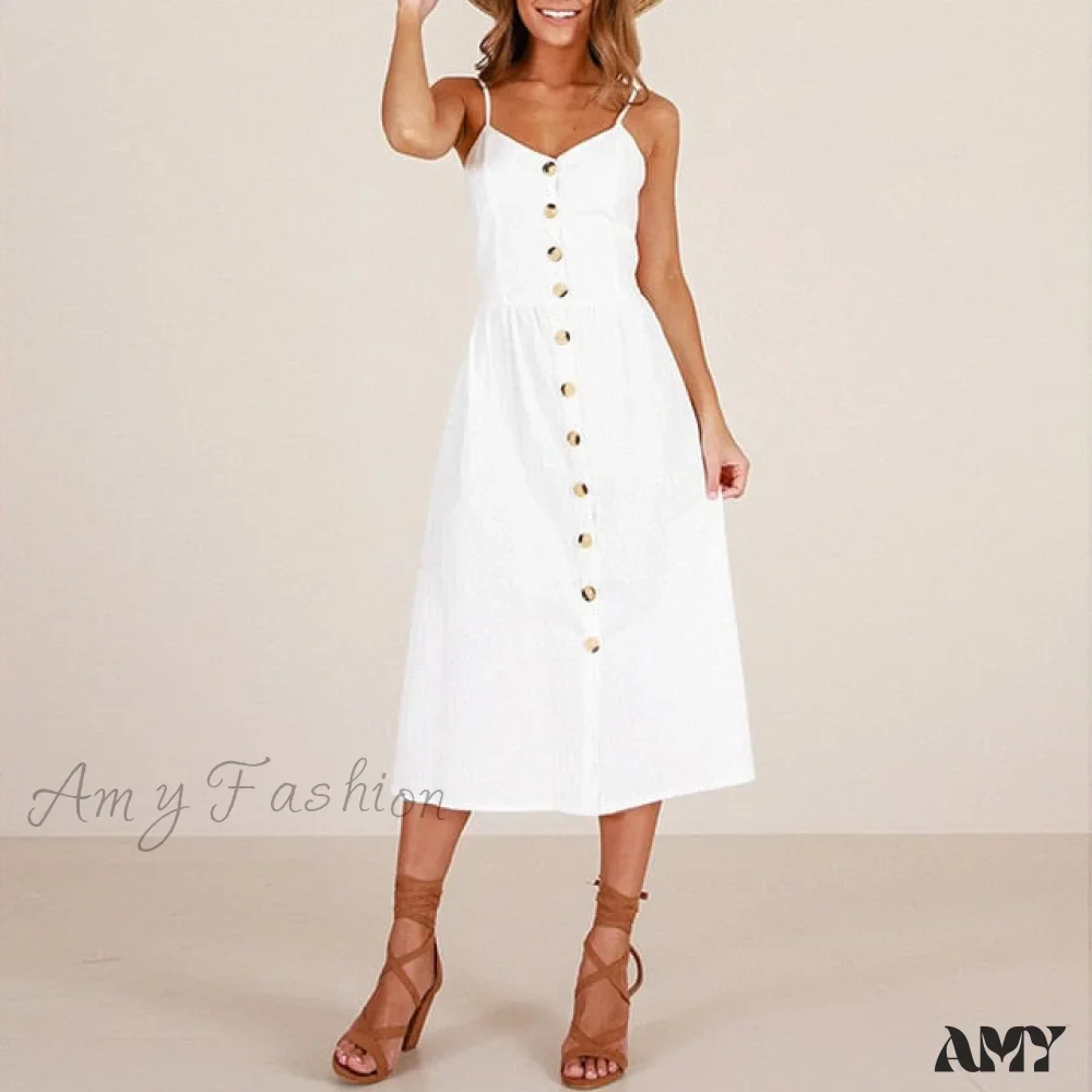 Amy Fashion - Midi Button Backless Polka Dot Striped Dress - Image 10