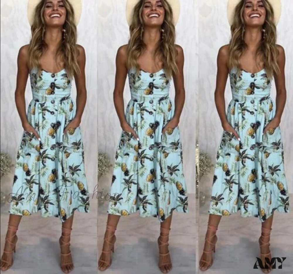Amy Fashion - Midi Button Backless Polka Dot Striped Dress - Image 14
