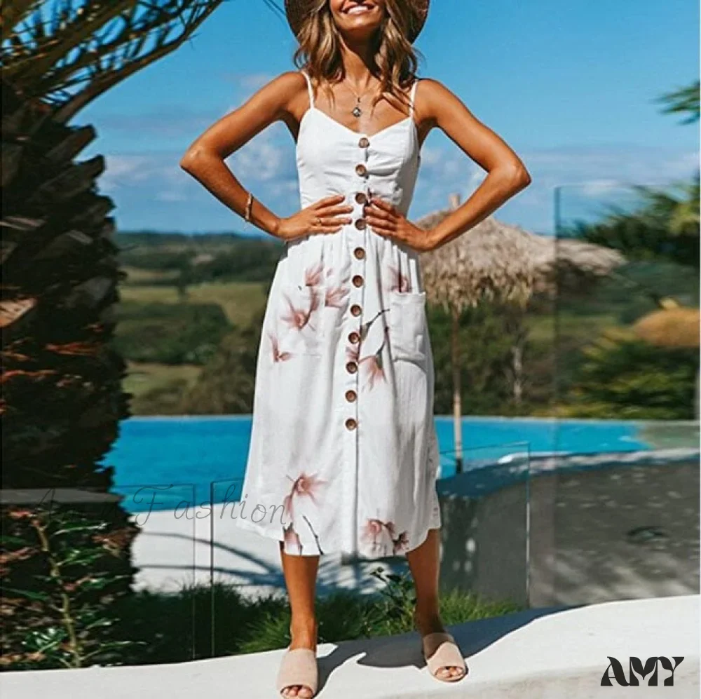 Amy Fashion - Midi Button Backless Polka Dot Striped Dress - Image 2