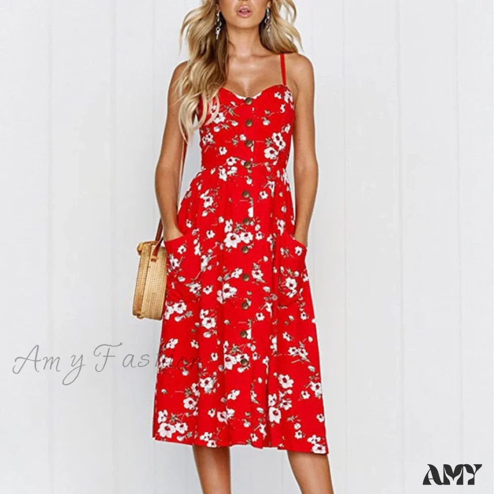 Amy Fashion - Midi Button Backless Polka Dot Striped Dress - Image 21