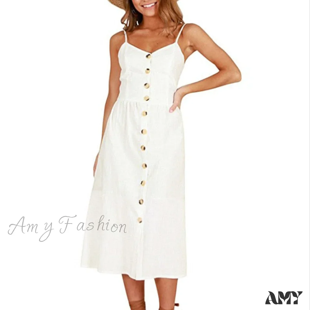 Amy Fashion - Midi Button Backless Polka Dot Striped Dress - Image 23