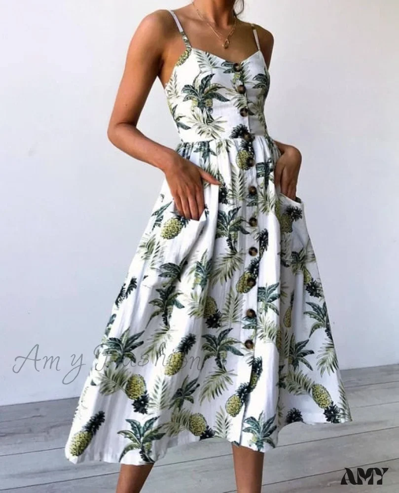 Amy Fashion - Midi Button Backless Polka Dot Striped Dress - Image 25